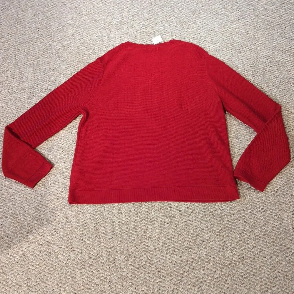 J.Crew Factory Scalloped Crew Neck Sweater Womens XXL Red Knit Preppy Academia